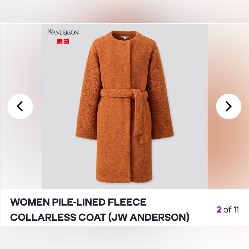 NWT Uniqlo Women Pile Lined Fleece Collarless Coat